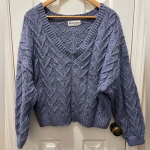 No Boundaries Women's Heather Blue V-Neck Sweater